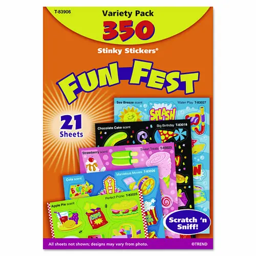 TREND® Stinky Stickers Variety Pack, Mixed Shapes, Assorted Colors, 350/Pack