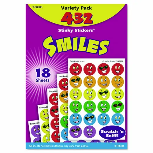 TREND® Stinky Stickers Variety Pack, Smiles, Assorted Colors, 432/Pack