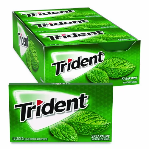 Trident® Sugar-Free Gum, Spearmint, 14 Sticks/Pack, 12 Packs/Box