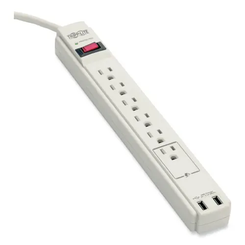 Tripp Lite by Eaton Protect It! Surge Protector, 6 AC Outlets, 2 USB Ports, 6 ft Cord, 990 Joules, Cool Gray