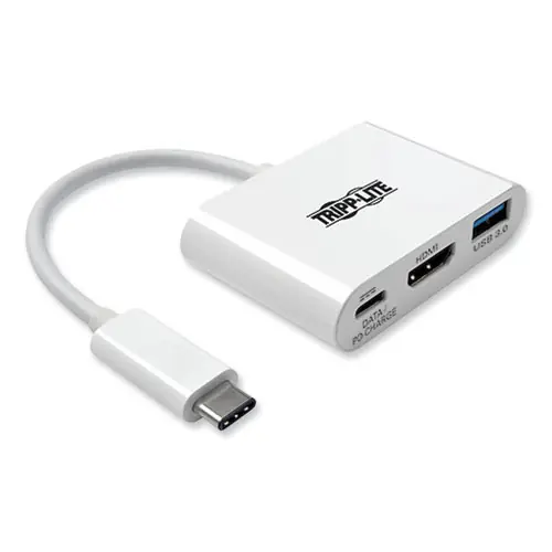 Tripp Lite by Eaton USB 3.1 Gen 1 USB-C to HDMI 4K Adapter with USB-A & USB-C PD Charging Ports, 3", White