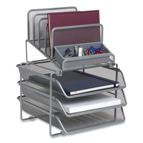 TRU RED™ All-in-One Wire Mesh Organizer, 10 Sections, Letter-Size, Silver