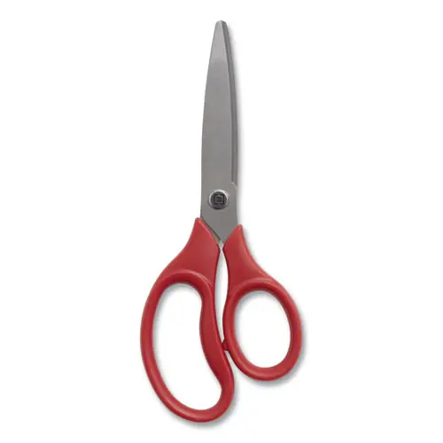 TRU RED™ Ambidextrous Stainless Steel Scissors, 7" Long, 3.15" Cut Length, Straight Ergonomic Red Handle