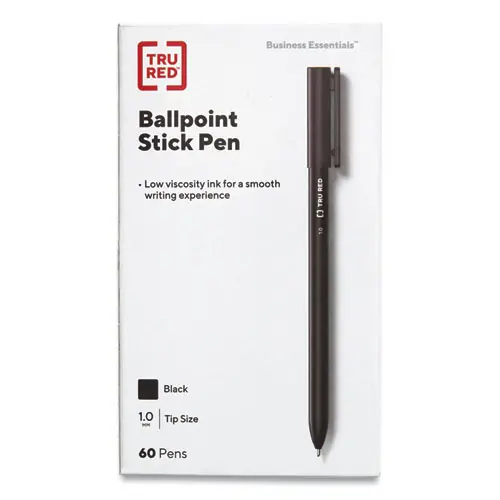 TRU RED™ Ballpoint Pen, Stick, Medium 1 mm, Black Ink, Black Barrel, 60/Pack