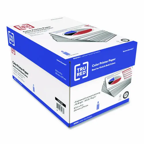 TRU RED™ Color Printer Paper, 96 Brightness, 20 lb, Letter Size, 500 Sheets per Ream, 8 Reams per Carton