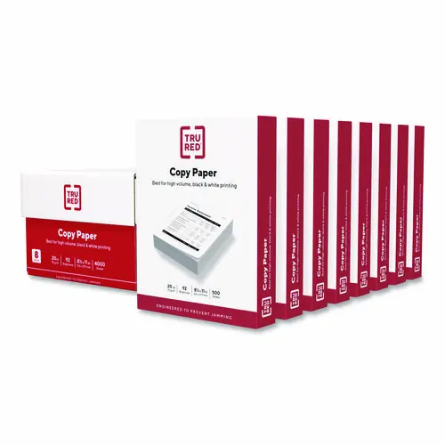 TRU RED™ Copy Paper, 92 Bright, 20 lb Bond Weight, 8.5 x 11, 500 Sheets/Ream, 8 Reams/Carton