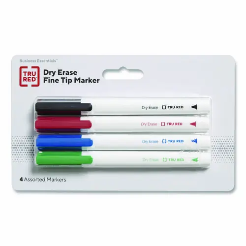 TRU RED™ Dry Erase Marker, Pen-Style, Fine Bullet Tip, Assorted Colors, 4/Pack