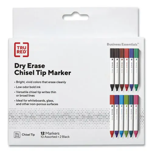 TRU RED™ Dry Erase Marker, Tank-Style, Medium Chisel Tip, Assorted Colors, 12/Pack