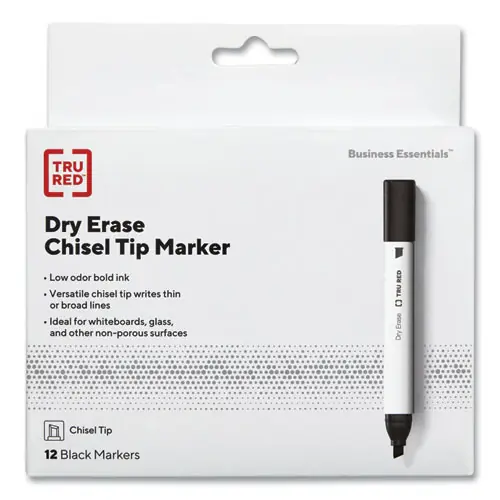 TRU RED™ Dry Erase Marker, Tank-Style, Medium Chisel Tip, Black, Dozen