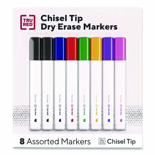 TRU RED™ Dry Erase Marker, Tank-Style, Medium Chisel Tip, Seven Assorted Colors, 8/Pack