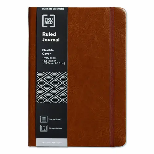 TRU RED™ Flexible-Cover Business Journal, 1 Subject, Narrow Rule, Cognac Cover, 128 Sheets, 8 x 5.5"