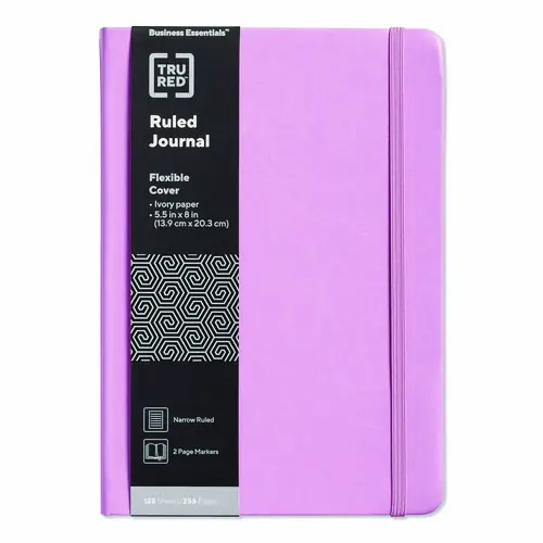 TRU RED™ Flexible-Cover Business Journal, Elastic Closure, 1-Subject, Narrow Rule, Mauve, 8" x 5.5", 128 Sheets