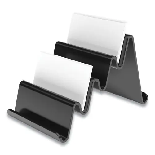 TRU RED™ Four Compartment Business Card Holder, Plastic, Black, 3.9" x 6.3" x 4"