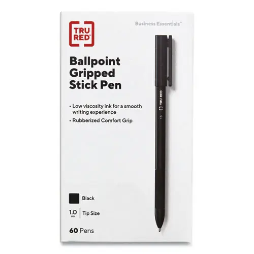 TRU RED™ Gripped Ballpoint Pen, Stick, Medium 1 mm, Black Ink, Black Barrel, 60/Pack