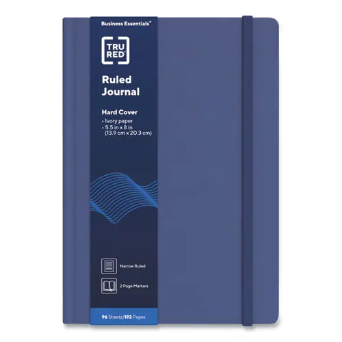 TRU RED™ Hardcover Business Journal, 1-Subject, Narrow Rule, Blue Cover, 96 Sheets, 8 x 5.5 Inches