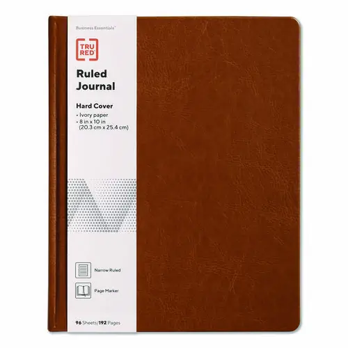 TRU RED™ Hardcover Business Journal with Elastic Closure, 1-Subject, Narrow Rule, Cognac Cover, 96 Sheets, 10 x 8"