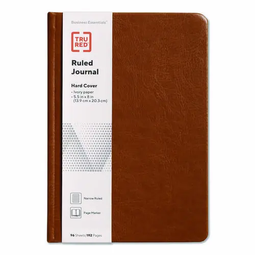 TRU RED™ Hardcover Business Journal with Elastic Closure, Narrow Rule, Cognac Cover, 96 Sheets, 8 x 5.5 Inches