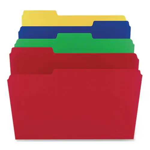 TRU RED™ Heavyweight Plastic File Folders, 1/3-Cut Tabs, Letter Size, Assorted Colors, 24/Pack