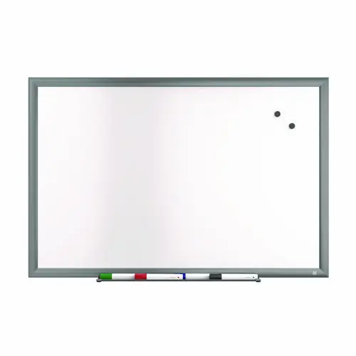 TRU RED™ Magnetic Porcelain Dry Erase Board, 36" x 24", White Surface, Gray/Natural Aluminum Frame