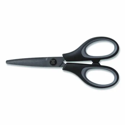 TRU RED™ Non-Stick Titanium-Coated Scissors, 5" Overall Length, 2.36" Cut Length, Straight Black/Gray Handle, Gun-Metal Gray Blades