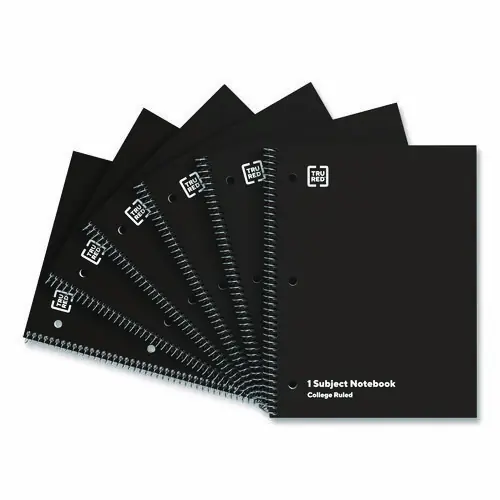 TRU RED™ One-Subject Notebook, Medium/College Rule, Black Cover, 6/Pack