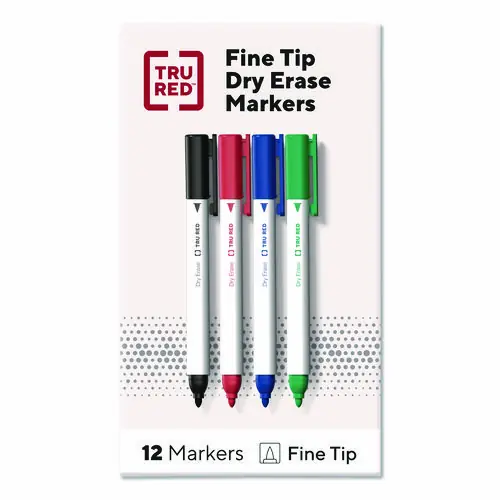 TRU RED™ Pen Dry Erase Markers, Bullet Fine Tip, Assorted Colors, 12/Pack