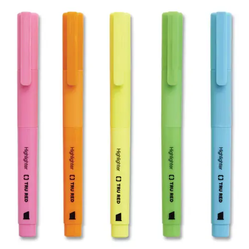 TRU RED™ Pen Style Chisel Tip Highlighter, Assorted Ink Colors, Chisel Tip, Assorted Barrel Colors, 5/Pack