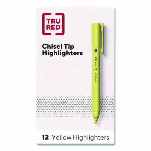 TRU RED™ Pen Style Chisel Tip Highlighter, Yellow Ink, Dozen