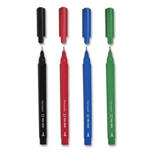 TRU RED™ Permanent Marker, Pen-Style, Extra-Fine Needle Tip, Assorted Colors, 12/Pack