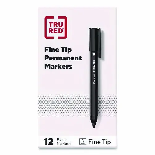 TRU RED™ Permanent Marker, Pen-Style, Fine Bullet Tip, Black, Dozen