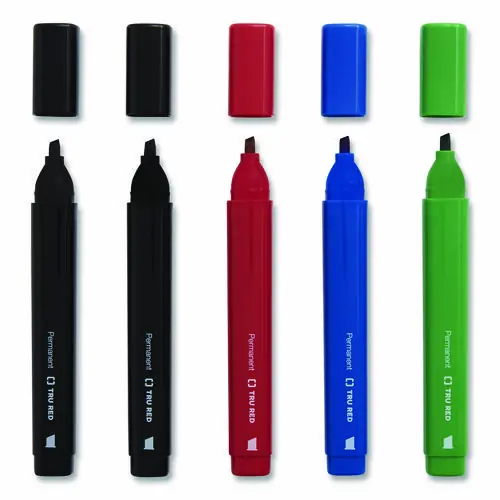 TRU RED™ Permanent Marker, Tank-Style, Medium Chisel Tip, Assorted Colors, 5/Pack