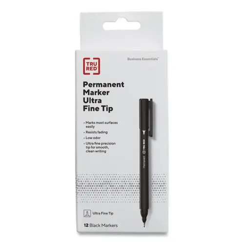 TRU RED™ Permanent Marker, Tank-Style, Medium Chisel Tip, Black, 5/Pack
