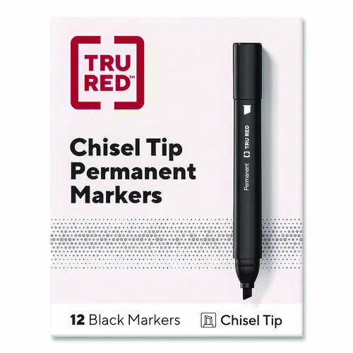 TRU RED™ Permanent Marker, Tank-Style, Medium Chisel Tip, Black, Dozen