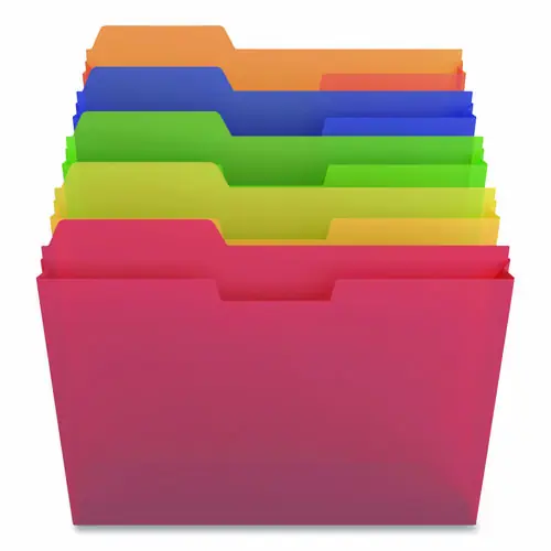 TRU RED™ Plastic File Pockets, 1/3 Cut Tab, Letter Size, Assorted Colors, 5/Pack