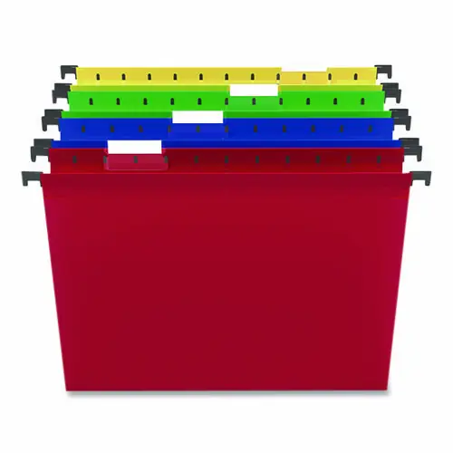TRU RED™ Plastic Hanging File Folders, Letter Size, 1/5-Cut Tabs, Assorted Colors, 20/Box