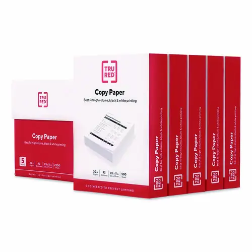 TRU RED™ Printer Paper, 92 Bright, 20 lb, Letter Size, 500 Sheets per Ream, 5 Reams per Carton