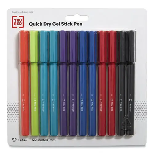 TRU RED™ Quick Dry Gel Pen, Retractable, Fine 0.5 mm, Assorted Ink and Barrel Colors, 12/Pack