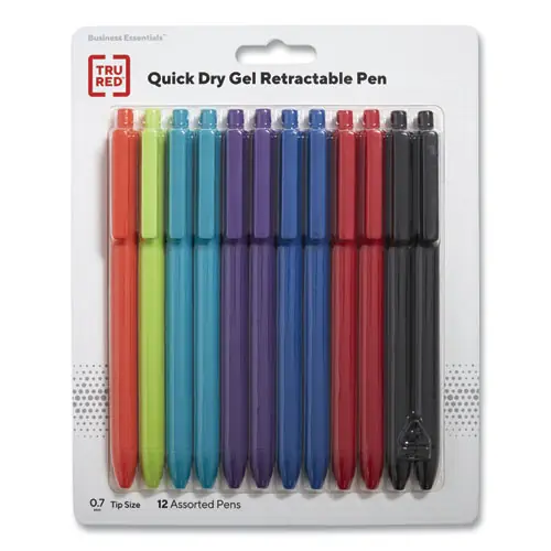 TRU RED™ Quick Dry Gel Pen, Retractable, Fine 0.5 mm, Assorted Ink and Barrel Colors, 5/Pack