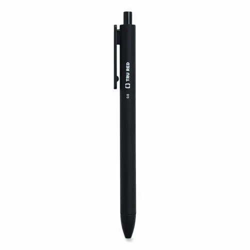 TRU RED™ Quick Dry Gel Pen, Retractable, Fine 0.5 mm, Black Ink, Black Barrel, 5/Pack