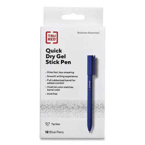 TRU RED™ Quick Dry Gel Pen, Medium 0.7 mm, Blue Ink, Blue Barrel, Dozen
