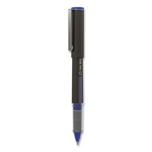 TRU RED™ Rollerball Pen, Stick, Fine 0.5 mm, Blue Ink, Black/Blue/Clear Barrel, 3/Pack