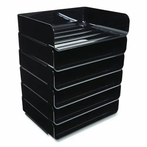TRU RED™ Side-Load Stackable Plastic Document Tray, 1 Section, Letter-Size, Black, 6/Pack