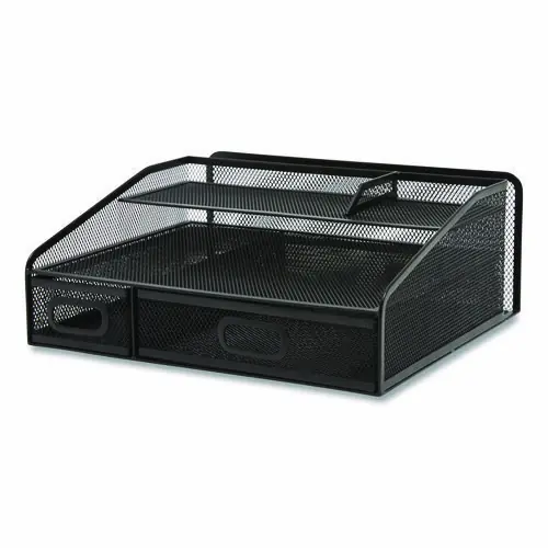 TRU RED™ Six Compartment Wire Mesh Accessory Holder with 2 Drawers, Black