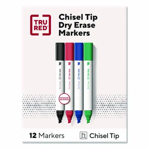TRU RED™ Tank Dry Erase Markers, Broad Chisel Tip, Assorted Colors, 12/Pack