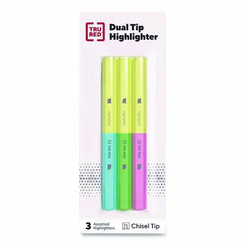TRU RED™ Tank Style Twin Tip Highlighters, Assorted Ink Colors, Chisel Tip, Assorted Barrel Colors, 3/Pack