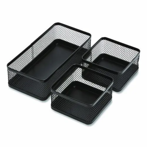 TRU RED™ Three Compartment Stackable Wire Mesh Desk Organizer, Black