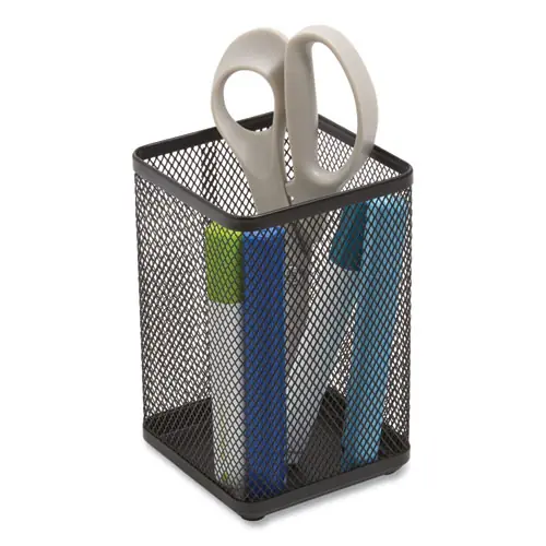 TRU RED™ Wire Mesh Jumbo Pencil Holder, Black, 4.33" x 4.33" x 6.69"