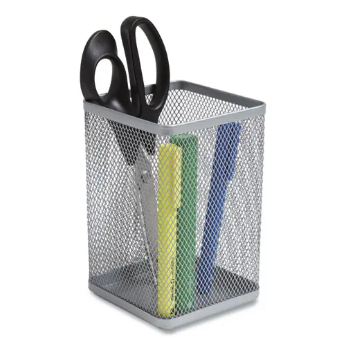TRU RED™ Wire Mesh Jumbo Pencil Holder, Silver, 4.33 x 4.33 x 6.69