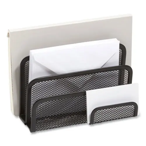 TRU RED™ Wire Mesh Mail Sorter with Business Card Holder, 4 Sections, Matte Black