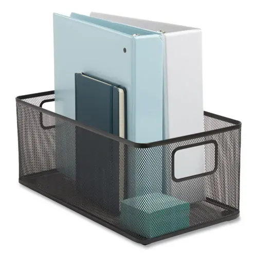 TRU RED™ Wire Mesh Storage Box, Black, 8.58" x 15.75" x 6.69"